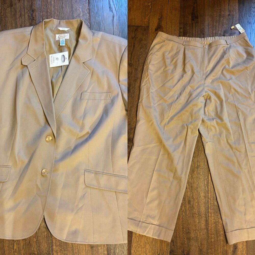 Talbots wool beige business suit pantsuit 24W office career wear
